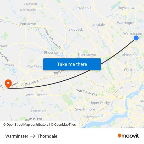 Warminster to Thorndale map