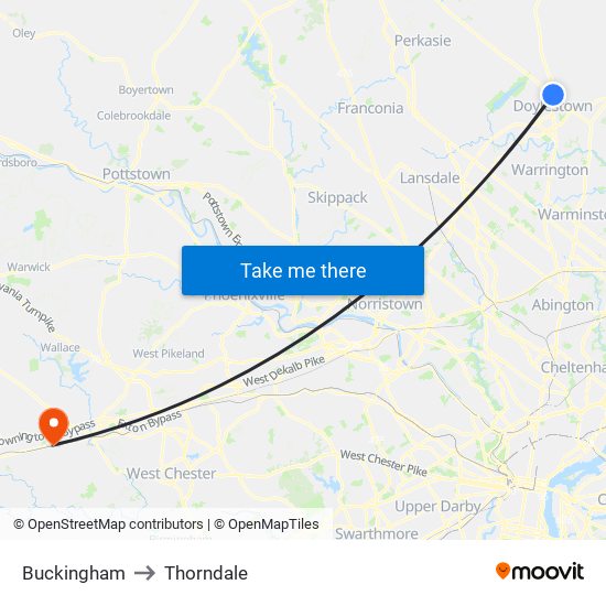 Buckingham to Thorndale map