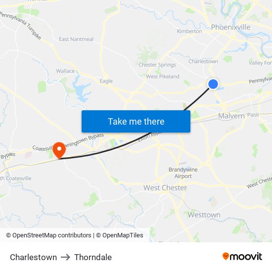 Charlestown to Thorndale map