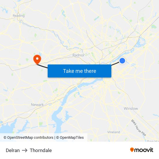 Delran to Thorndale map