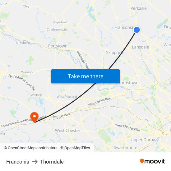 Franconia to Thorndale map