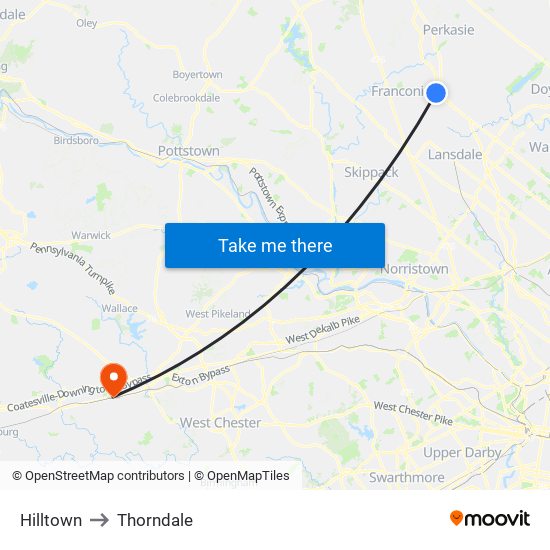 Hilltown to Thorndale map