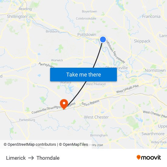 Limerick to Thorndale map