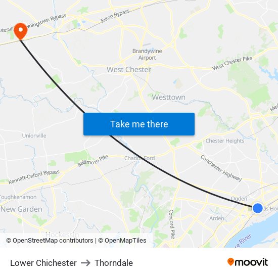 Lower Chichester to Thorndale map