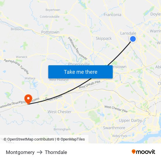 Montgomery to Thorndale map