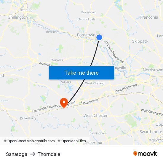 Sanatoga to Thorndale map