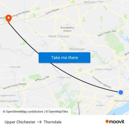 Upper Chichester to Thorndale map
