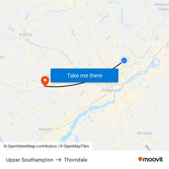 Upper Southampton to Thorndale map