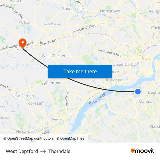 West Deptford to Thorndale map