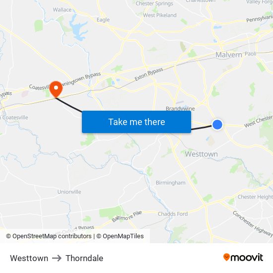 Westtown to Thorndale map