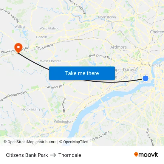 Citizens Bank Park to Thorndale map