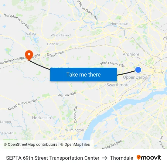 SEPTA 69th Street Transportation Center to Thorndale map