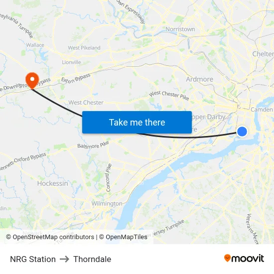 NRG Station to Thorndale map