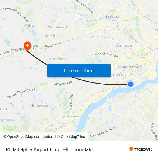 Philadelphia Airport Limo to Thorndale map