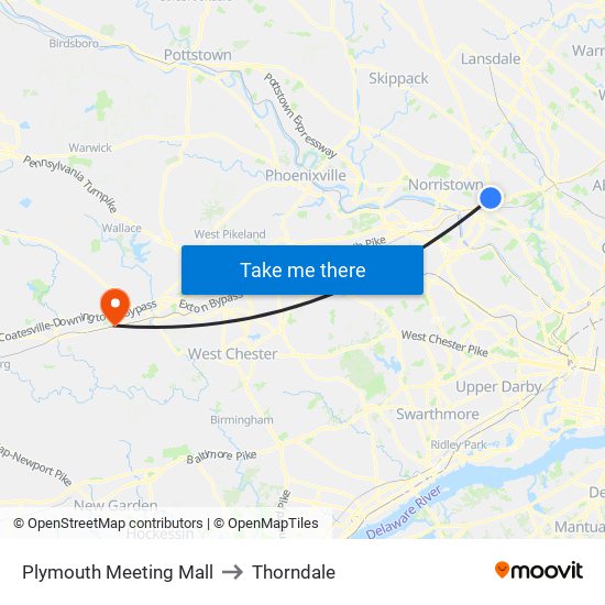 Plymouth Meeting Mall to Thorndale map