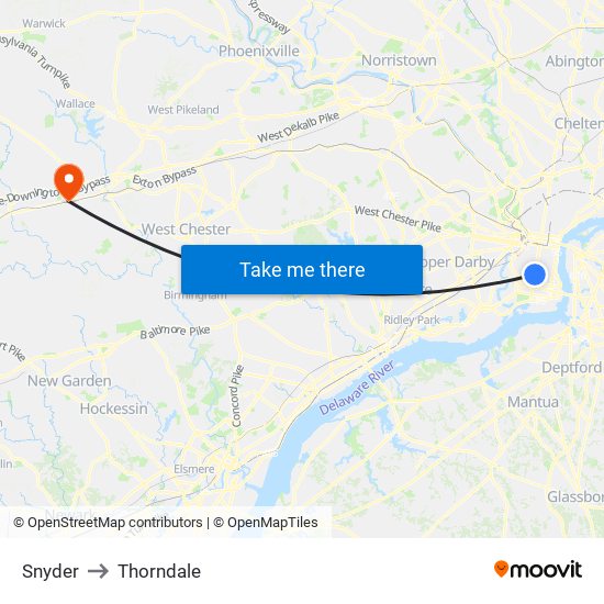 Snyder to Thorndale map