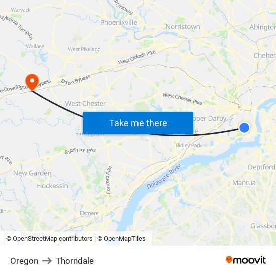 Oregon to Thorndale map