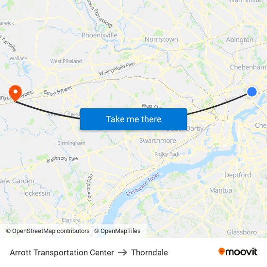 Arrott Transportation Center to Thorndale map