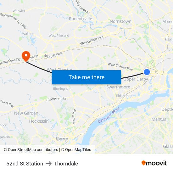 52nd St Station to Thorndale map