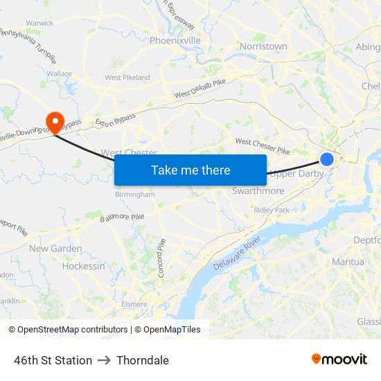 46th St Station to Thorndale map