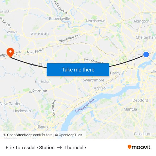 Erie Torresdale Station to Thorndale map