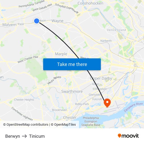 Berwyn to Tinicum map