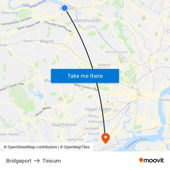 Bridgeport to Tinicum map