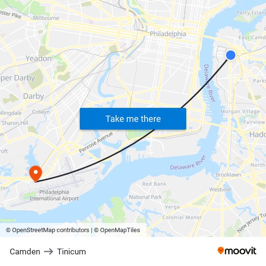 Camden to Tinicum map