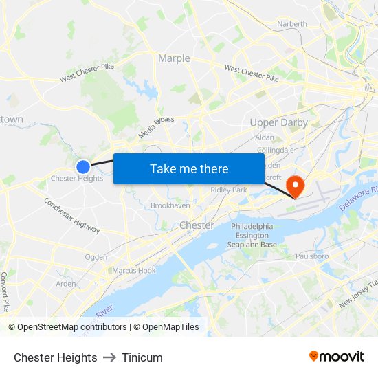 Chester Heights to Tinicum map