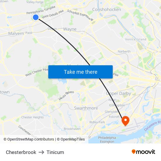 Chesterbrook to Tinicum map