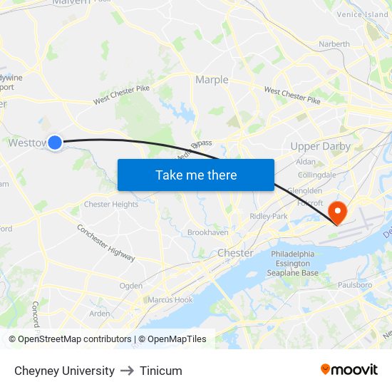 Cheyney University to Tinicum map