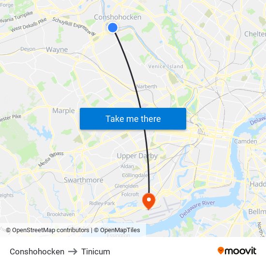 Conshohocken to Tinicum map