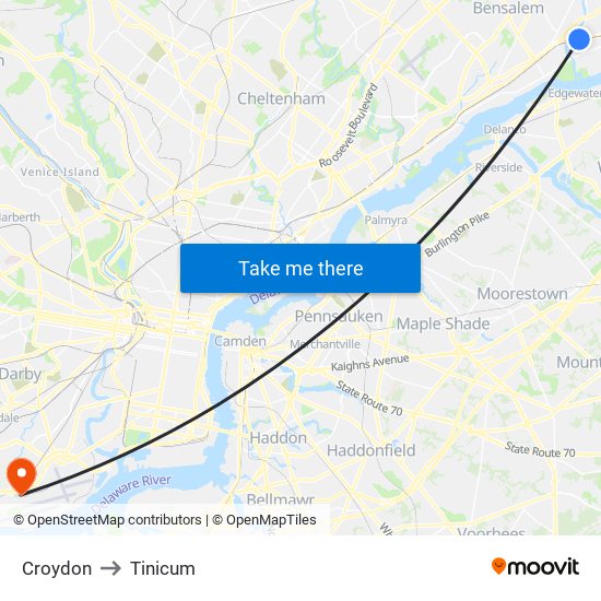Croydon to Tinicum map