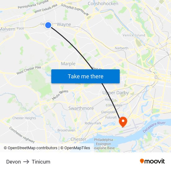 Devon to Tinicum map