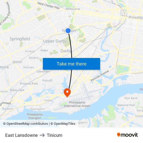 East Lansdowne to Tinicum map