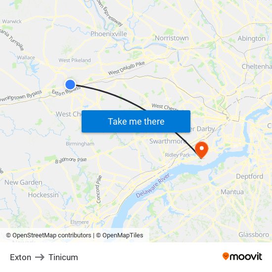Exton to Tinicum map