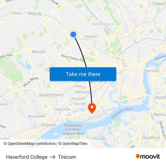 Haverford College to Tinicum map