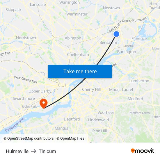 Hulmeville to Tinicum map