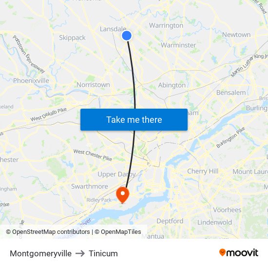 Montgomeryville to Tinicum map