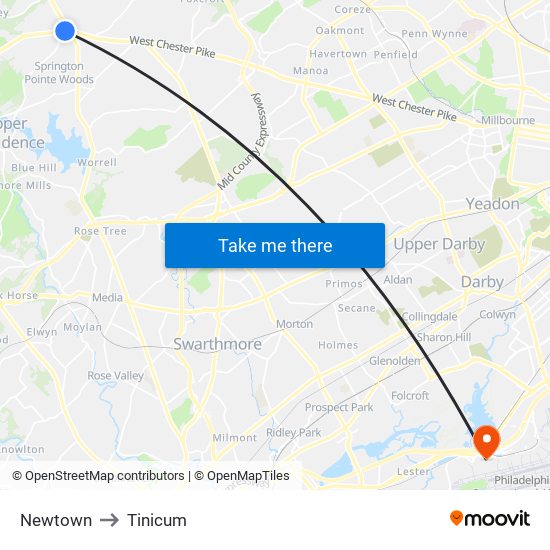 Newtown to Tinicum map