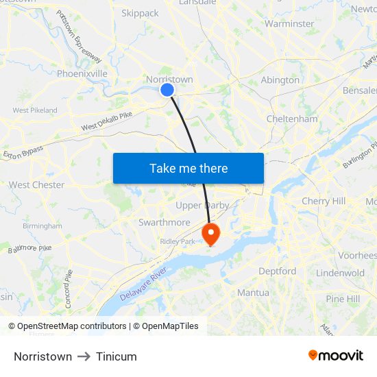 Norristown to Tinicum map