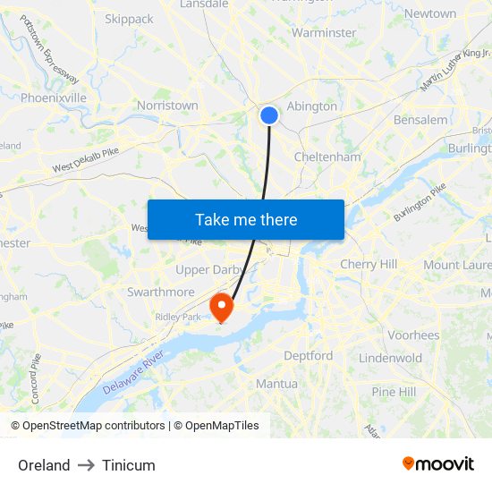 Oreland to Tinicum map