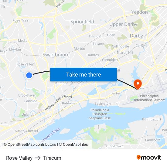 Rose Valley to Tinicum map