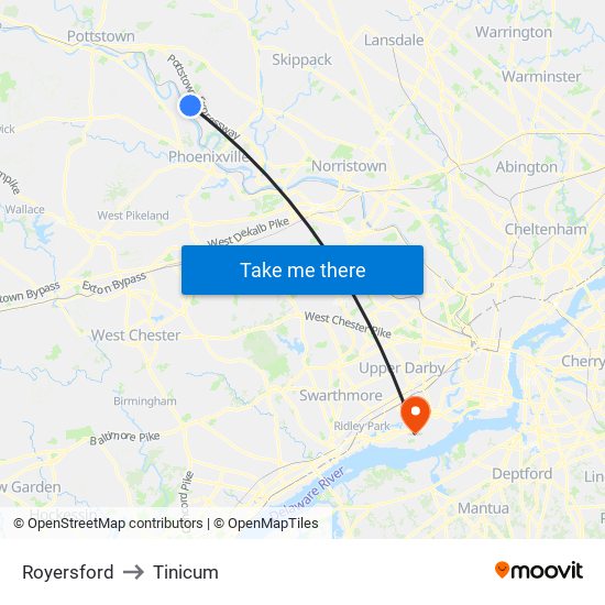 Royersford to Tinicum map