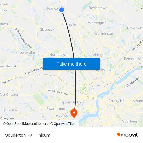 Souderton to Tinicum map