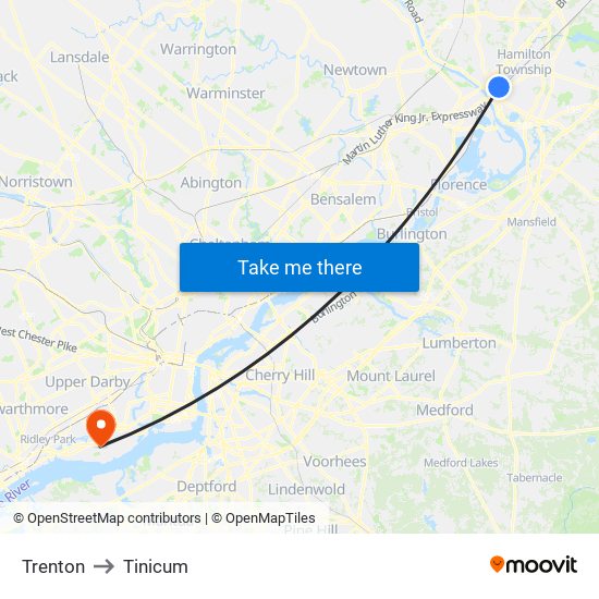 Trenton to Tinicum map