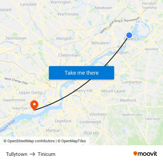 Tullytown to Tinicum map