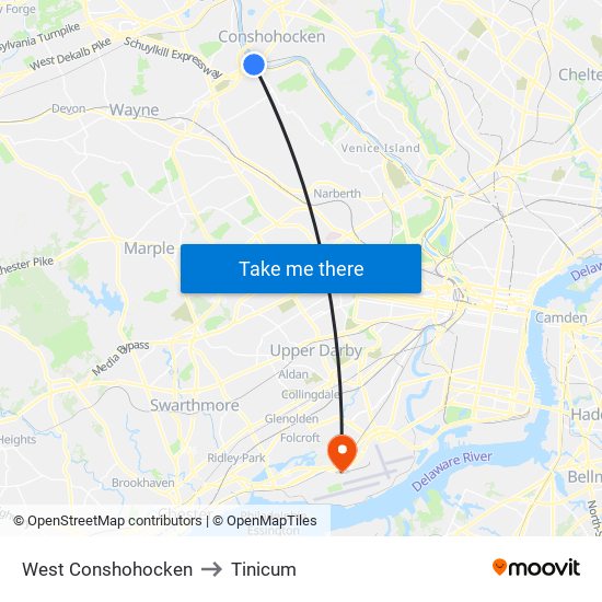 West Conshohocken to Tinicum map