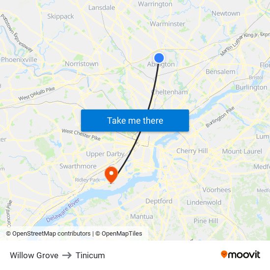 Willow Grove to Tinicum map