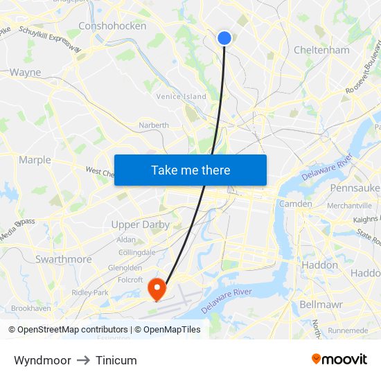 Wyndmoor to Tinicum map